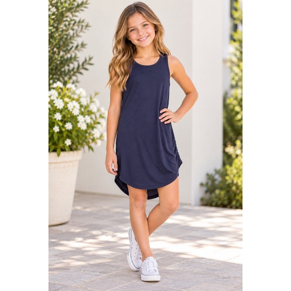D-Signed Other - D-Signed Girls Tank Dress Navy Blue Polyester High Low Hem Sleeveless XL 14/16